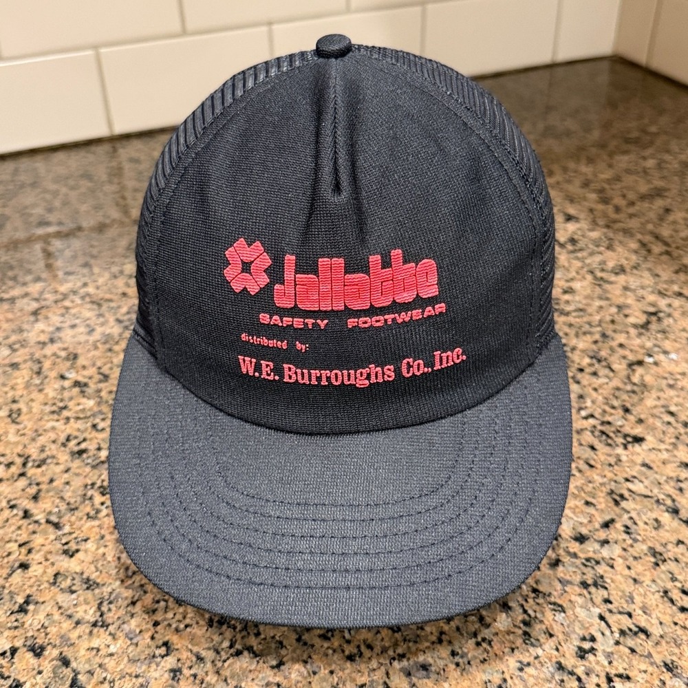 Vtg Jallatte Safety Footwear Trucker Hat Snapback Black Red Made in USA